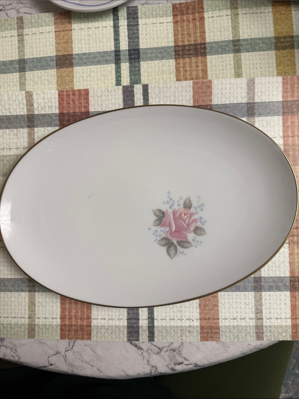 Vintage Noritake Pink Rose Gold-Trim Oval Serving Platter